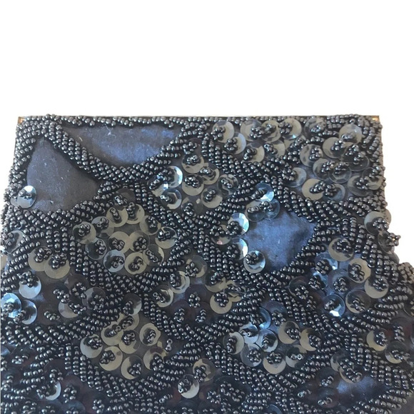 Vintage black beaded formal purse evening bag special occasion Holiday party - Picture 8 of 12